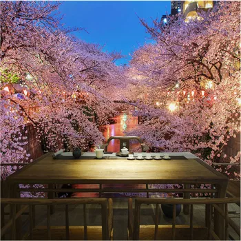 Jaapani Arhitektuur Cherry Blossom 3D Foto Tapeedid Köök Izakaya Sushi Restoran Tööstus-Decor Müüri Seina Paber 3D