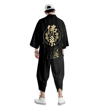 Kaks rõivakomplekti Lahti Jaapani Kampsun, Naised, Mehed, Cosplay Yukata Riided Harajuku Samurai Kimono Püksid Komplekti Pluss Suurus Haori