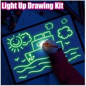 LED Helendav joonestuslaud Graffiti Doodle Drawing Tablet Magic Joonista Heleda Luminofoorlamp Pliiats Lapsed Maali Haridus Mänguasjad
