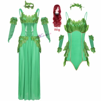 Seksikas Naiste Surmav Ilu Poison Ivy Bodysuit Cosplay Varustus Täiskasvanud Isiku Kostüüm Karnevali Halloween Kostüüm Parukas