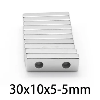 5-100tk 30x10x5-5 mm Tugev Magnet Leht Kinnitusava 5mm Ploki Ristkülikukujuline Neodüümi perforeeritud Magnetid 30*10*5-5 mm Peitpeakruvi