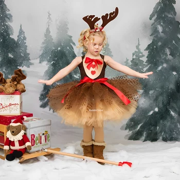 Jõulud Baby Girl Dress Hirv Tutu Kleit ja Peapael Tüdrukud Põder Printsess Kostüümid Laste Riided Xmas Uue Aasta teise lapse Imiku