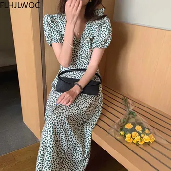 Lõuna-Korea Riided Stiilne Kleidid Hot Müük Naised Flhjlwoc Temperament Office Lady Õie Printida Vintage Must Pikk Maxi Kleit