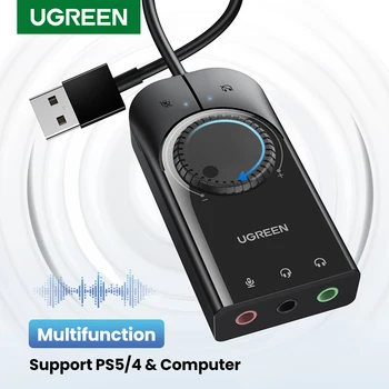 UGREEN helikaart, USB Audio Interface Väline 3.5 mm, Mikrofon, Audio Adapter, Helikaart ARVUTI Sülearvuti PS4 Peakomplekt, USB helikaart