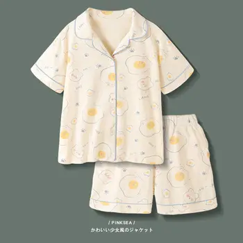 XEJ Pijama Kawaii Praetud Muna Prindi Sleepwear Naiste Suvel Pidžaama Naine Kodus Riided Naistele Pyjama Armas Pidžaama Naistele