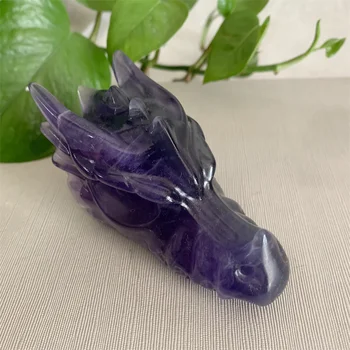 Looduslik Lilla Fluoriidimaardlat Lohe Pea Kolju Nikerdatud Gemstone Crystal Figuriin Võimas Kuju, Tuba Decor
