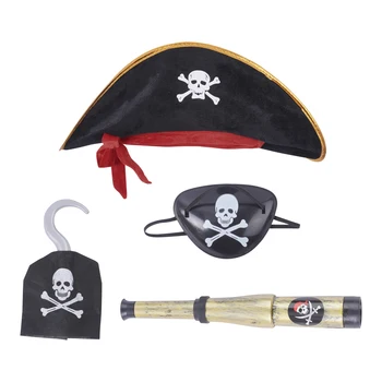 Lapsed Piraat Kapten Rolli Mängida Kostüüm Tarvikud Skull Print Vest Samet Müts Eye Patch Teleskoobi Konksu Komplekt Halloween Rekvisiidid