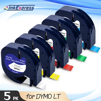 5PK 12mm 91201 91202 91203 91204 91205 kardina DYMO LetraTag Etikett Printeri Lint Lindi jaoks Dymo LetraTag Label Maker LT-100H