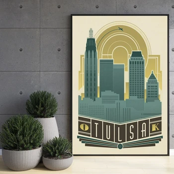 Tulsa OK Reisi Plakat, Tulsa Deco Skyline Vintage Print, Kingitused, Reisi-Lovers,Seina Art Vintage, Home Decor