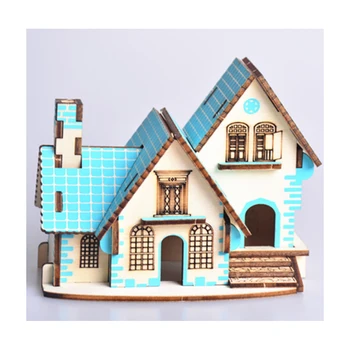 DIY Mudel mänguasjad 3D Puidust Puzzle sinine unistus suvila Puidust Komplektid Haridus Puzzle Mäng Kokkupanek Mänguasjad Kingitus Lastele Täiskasvanute P4