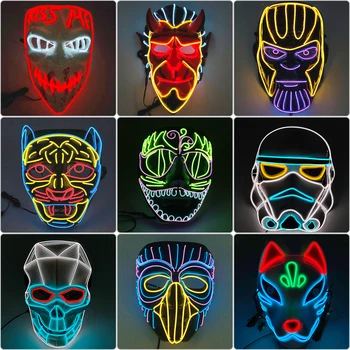 Hõõguv Cosplay Pool Maski tegelaskujusid Hirmutav Koletised Metsik Loomade Helendav LED Neoon Mask Halloweeni Karneval