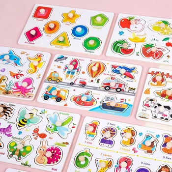 Montessori Mänguasjad Puidust Puzzle Mänguasjad Cartoon Sõiduki Digitaalse Loomade Mõistatusi Jigsaw Puzzle lauamäng Haridus Mänguasjad Lastele