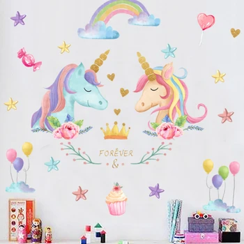 New Rainbow Unicorn kaunistamine seina kleebised elutuba, magamistuba, laste tuba teenetemärgi kleebised