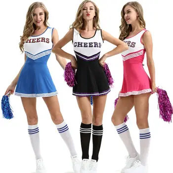 Naiste Cheerleader Kostüüm Kooli Tüdruk Varustus Fancy Kleit Cheer-Leader Ühtne Naiste Riideid Overknee Sokid