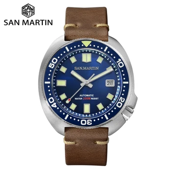 San Martin Täiendatud Versioon Kilpkonn Diver Watch 20 Baari Roostevabast Terasest Mehed Automaatne Mehaaniline Sapphire Horween Helendav Nahk