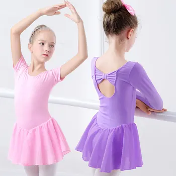Ballett Kleit Võimlemine Leotards Tüdrukute Kids Lühikesed Varrukad Ballett Dancewear Sifonki Seelikud Lapsed Bowknot Tants Leotards
