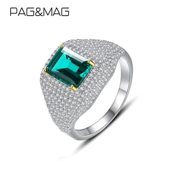 PAG&MAG Sterling Hõbedast 925 abielusõrmused (Band Luksus Kalliskivi Smaragd Rõngad Naiste Trahvi Ehteid bague femme argent 925