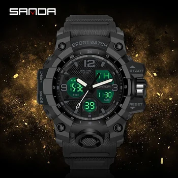 SANDA Meeste Sõjalise Kellad G Stiilis Valge Sport Watch LED Digitaalne 50M Veekindel Watch S Šokk Mees Kell Relogio Masculino