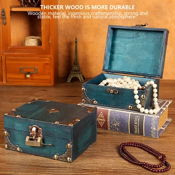 Dekoratiivne Puidust Treasure Box Puidust Ehteid Ladustamise Kasti Vintage kirjaalused lukkudega Ehted Aare Kodu Kaunistamiseks
