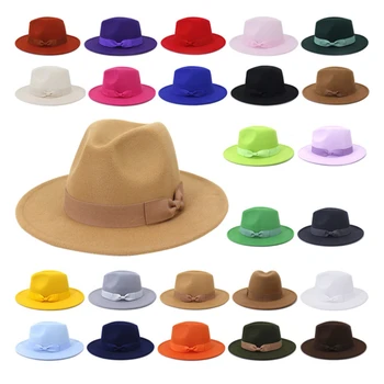 Vibu fedora müts meeste ja naiste suur nokk jazz mütsi sügisel ja talvel, tahke värvi villane müts kiriku Panama müts pulm müts
