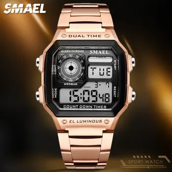 SMAEL Rose gold Terasest Rihm Digital Watch Meeste Veekindel Auto Kuupäeva LED-Display Käekell Sõjalise Spordi Elektroonilised Kellad