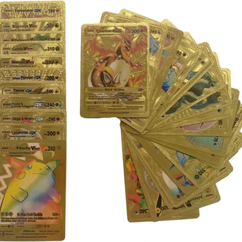 Pokemon Vmax Gx Metallist Kaardi Inglise Versiooni Kast Kuld-Must Kuldsed Tähed Hõbe Kogumise Charizard Pikachu Kaardid Pack Mänguasi Kingitus