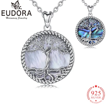 Eudora 925 Sterling Silver Tree of Life Kaelakee Pärlmutter Ripats Kaks Stiilis Sinine Avaldus Kaelakee Naiste Tüdruk Kingitus