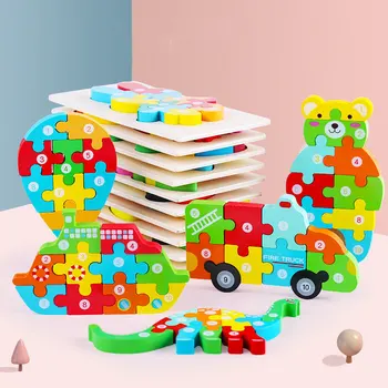 Multikas Loomade Montessori Mõistatusi Lastele Haridus Beebi Mänguasjad 3D Puidust Puzzle Lapsed Montessori Mänguasjad Puidust Pusle