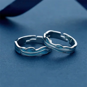 Ainus Mälu Blue Drop Glasuur Laine Paar Ringi Magus Romantiline Hõbeda Värvi Naiste Resizable Avamine Rõngad SRI454