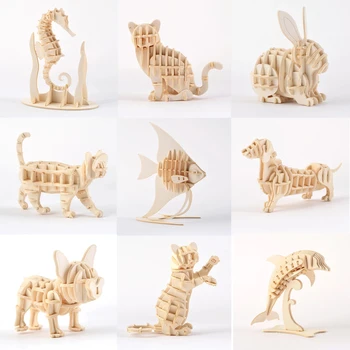Pre-Lõikamine DIY Mänguasjad 3D Paber Puzzle Loomade Kass, Koer, Kala, Elevant, Jänes Mänguasi Assamblee Mudel Komplektid Lastele Lapsed