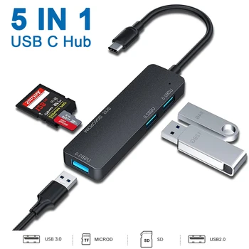 5 In 1 USB-C-HUB Adapter Thunderbolt 3 C Tüüpi Splitter USB Hub with SD TF-Kaardi Lugeja Lenovo Xiaomi Sülearvuti Macbook Pro/Air