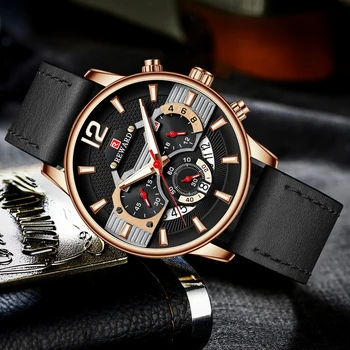 Uus Chronograph Mood Mens Kellad Top Brändi Luksus Sõjalise Quartz Watch Premium Nahk Veekindlad Sport Relogio Masculino