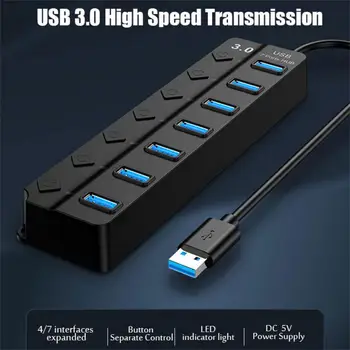 USB3.0 Multifunktsionaalne HUB USB 7-port Laiendamine Hub Üks Lohistage Seitse Multi Interface keskus Koos Lüliti PC Sülearvutid-Kaardi Lugeja