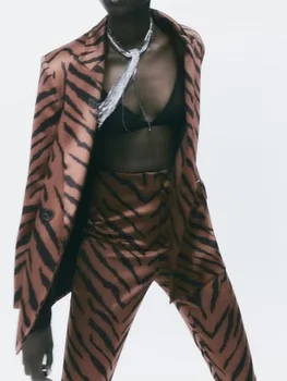 Kumsvag Naiste Vabaaja Satiin Bleiserid Sobiks Mantlid 2022 Sügisel Leopard printida Topelt Karavan Naine Elegantne Lahtine Pintsak Ülerõivad