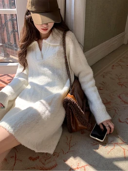 2022 Sügisel Silmkoelised Y2k Mini Kleit Elegantne Kampsun Naine Puhta Värvi Korea Fashion Kleit Juhuslik Pool Pikad Varrukad Kleit Disain