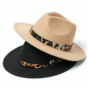 Suur Suurus, Unisex Fedora Jazz Mütsid Villa Materjali Leopardi Nahast Vöö Lai Nokk Panama Poole Huopahattu Kauboi Ühise Põllumajanduspoliitika Mehed Naised