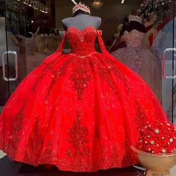 Punane Magus 16 Quinceanera Kleidi Ehitud Sädelevat Pits Võistlused Pool Kleit Pall Kleit Mehhiko Tüdruk Sünnipäeva Kleit