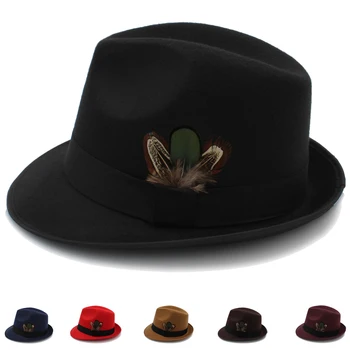 Mehed Naiste Fedora Mütsid Huopahattu Mütsid Sulg Bänd Jazz Sunhat Klassikalise Poole Street Style Väljas Reisi-Talv Suurus US 7 1/8 UK M