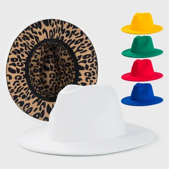 Valge fedora vooder leopard printida kevadel uus müts Panama vildist müts meeste ja naiste jazz müts fedora müts шапка женская