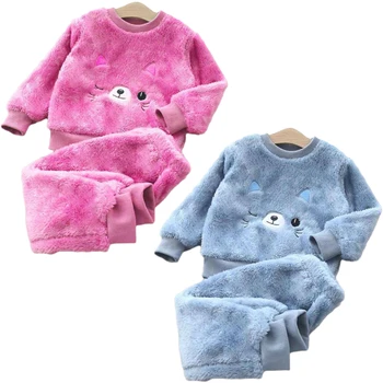2020. aasta Uus talve Beebi Poiss, Tüdruk Paksenema Pidžaama Komplekt Lapp Fliis teise lapse Laps Sooja Catoon Sleepwear Lapsed Kodus Ülikond 0-6Y