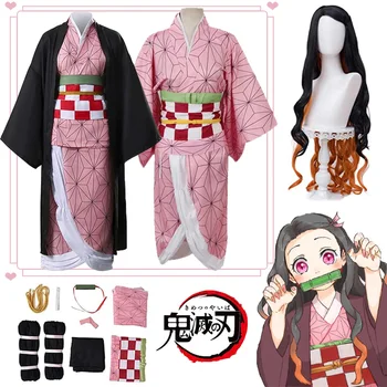 Anime Kamado Nezuko Anime Cosplay Demon Slayer Nezuko Cosplay Kostüüm Kimono Haori Parukas Sobiks Naised Mehed Täiskasvanud Halloween Kostüümid