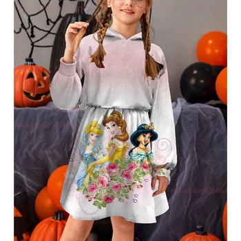 Tüdrukud Disney Printsess Seeria Kapuutsiga Pullover Kleit Riided 2022 Uus Sügis ja Talv Tüdrukud 1-12 Aastat Vanad Riided, Vabaaja Kleit