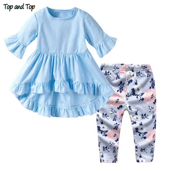 Top ja Peal beebi tüdrukute riided komplekti 2019 suvel imiku lehe lühikese varrukaga t-särgid püksid 2tk väikelapse vastsündinud tüdruku riided