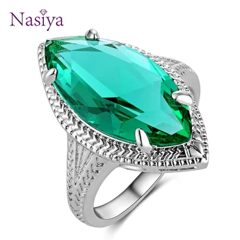 Nasiya Vintage Hõbeda Värvi Rõngad, Naised Roheline Ring Crystal Ovaalne Gemstone Romantiline Kaasamist Partei Mood Ehteid