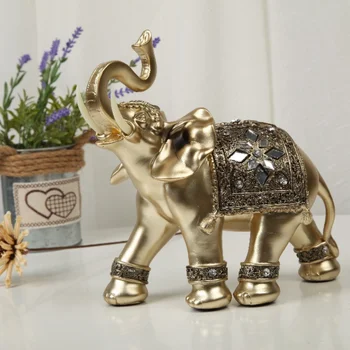 Kuldne Vaik Elevandi Kuju Feng Shui Elegantne Elephant Trunk Skulptuur Õnnelik Rikkuse Figuriin Käsitöö Kaunistused Home Decor