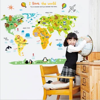 7 Tüüpi suur Maailma Kaart Seina Kleebised Cartoon Kaart Home Decor for Kids Room Vinüül DIY Seina Kleebised Reisida ümber Maailma Kleebis