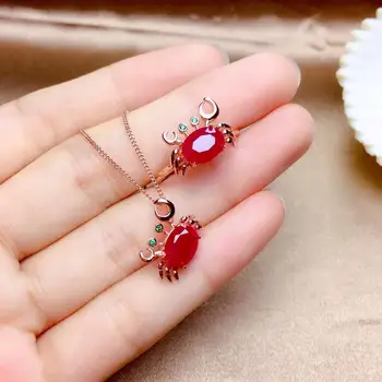 uus võluv punane ruby gemstone ring ja kaelakee ehtekomplekt 925 hõbe ornament-looduslik pärl, roosa kulla värvi tüdruk poisi poole kingitus
