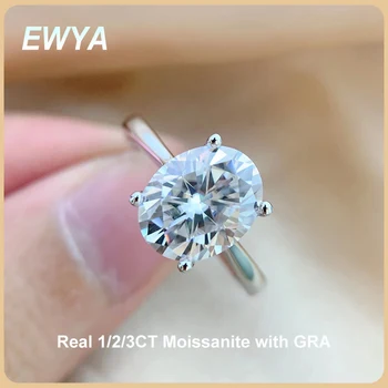 EWYA 100% Reaalne 1/2/3CT Ovaalne Lõigatud Moissanite Teemant Sõrmus Naistele S925 Sterling Silver Diamond Engagement Rõngad Pulm Bänd