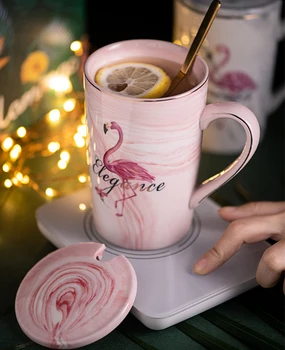 Keraamiline Kruus kullatud Flamingo Piim Kohv Tee kruusid Koos Lusikaga Hakkama Majapidamis-55 Celsiuse kütte termostaat padOffice Cup