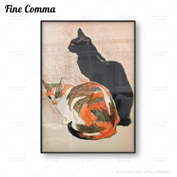 Kaks kassi Theophile Steinlen Vintage Plakat prantsuse juugend Seina Art Antiik Kass Lõuend Print Loomade Värvimine Home Decor Kingitus